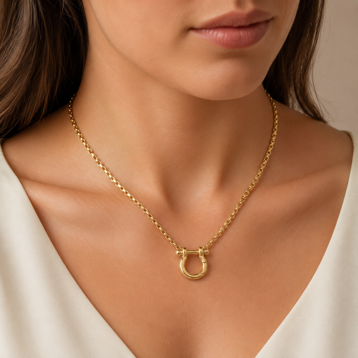 18" + 2" 18 Karat Gold PVD Stainless Steel Horseshoe Carabiner Necklace