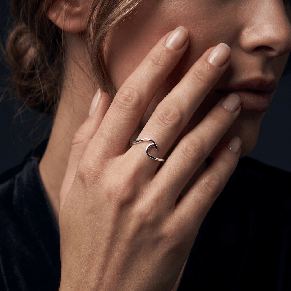 Rhodium Plated Wave Ring
