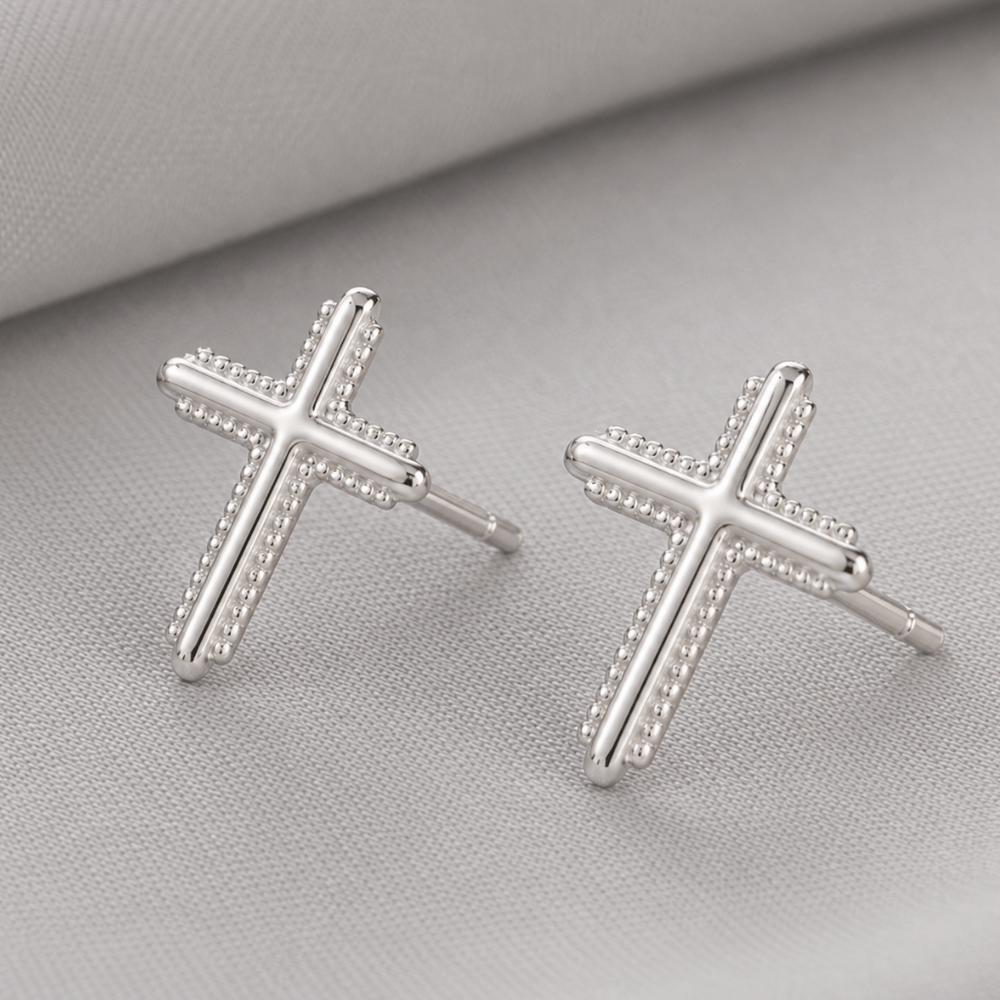 Polished Milgrain Cross Stud Earrings
