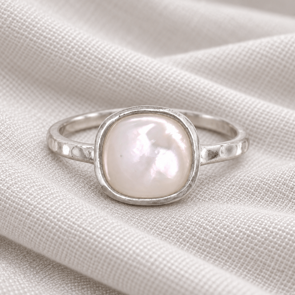 Textured 7.5mm Square Stone Ring