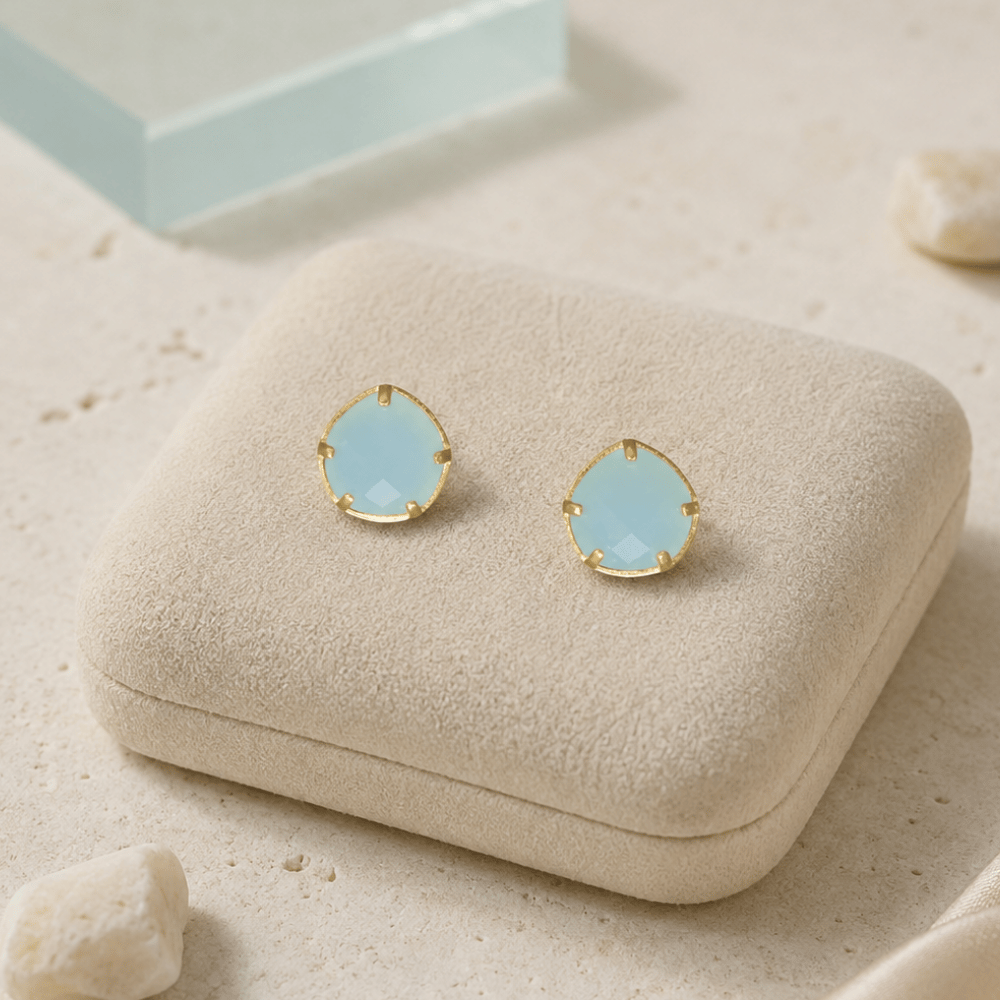 14 Karat Gold Plated Pear Chalcedony Stud Earrings