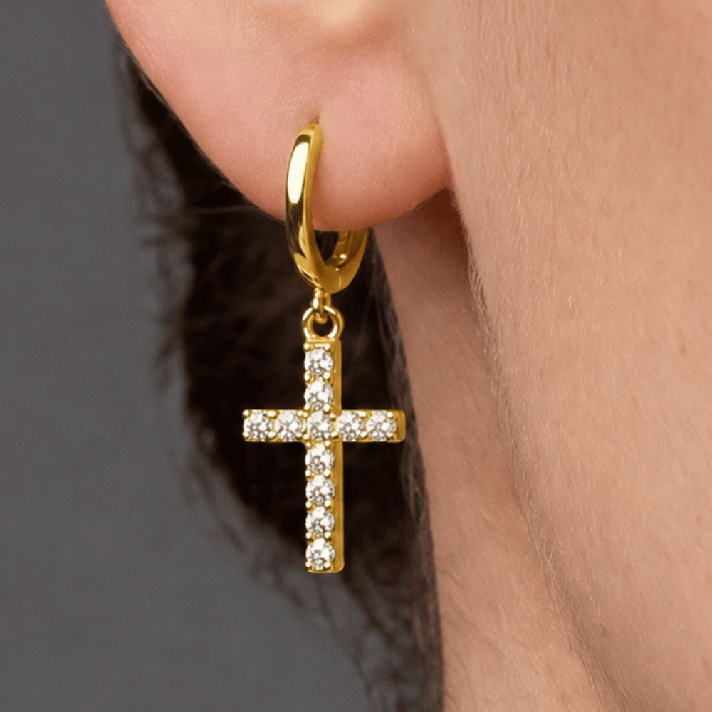 CZ Cross Hoop Earrings