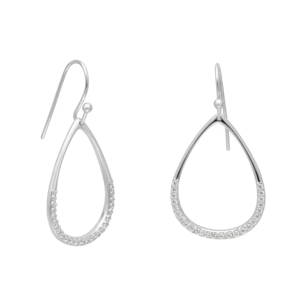 Rhodium Plated CZ Pear Drop Earrings