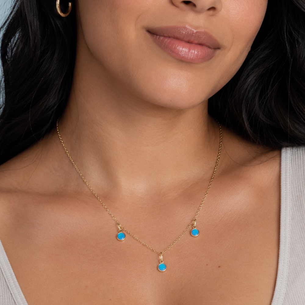 15" + 2.25" 14/20 Gold Filled Blue Opal Charm Necklace