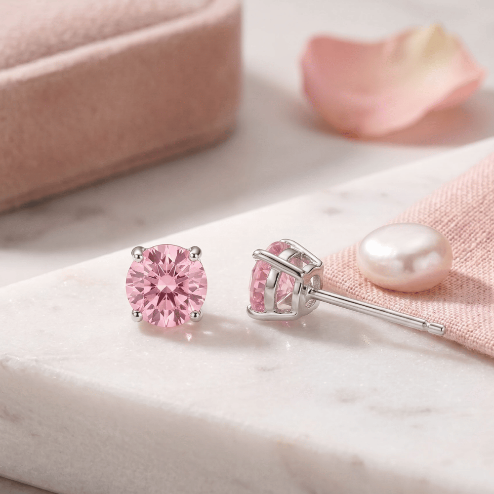 Rhodium Plated Birthstone Stud Earrings
