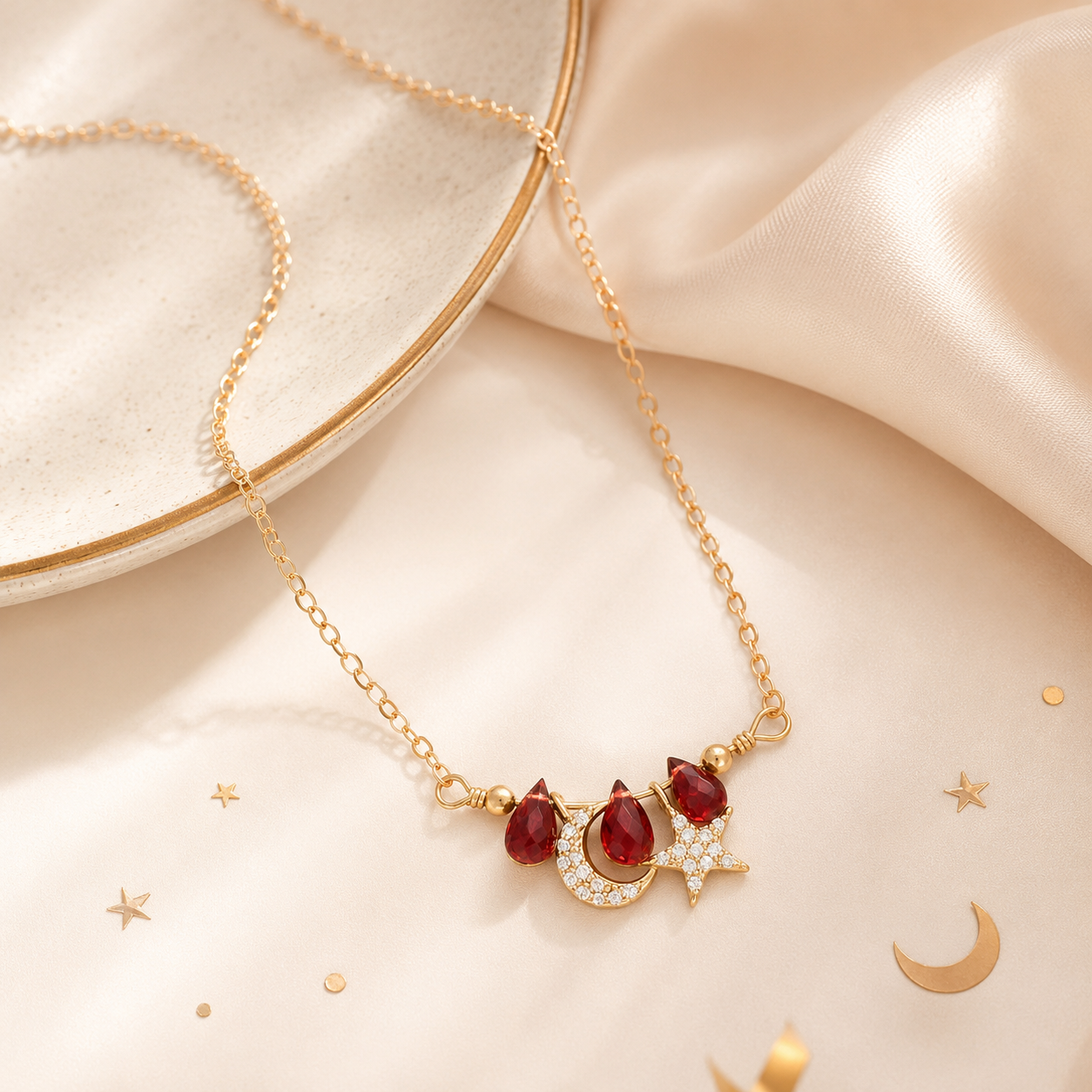 16" + 2" Celestial Garnet Charm Necklace