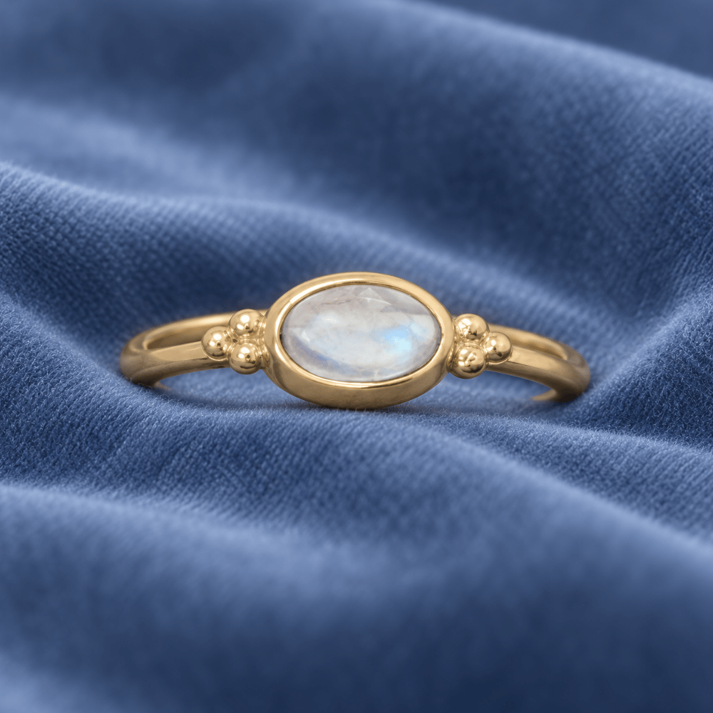 14 Karat Gold Plated Dainty Rainbow Moonstone Ring