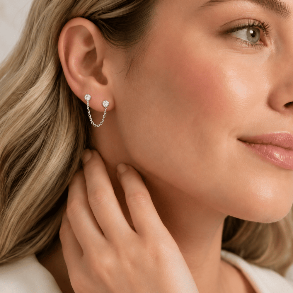 Round CZ Double Post Earrings