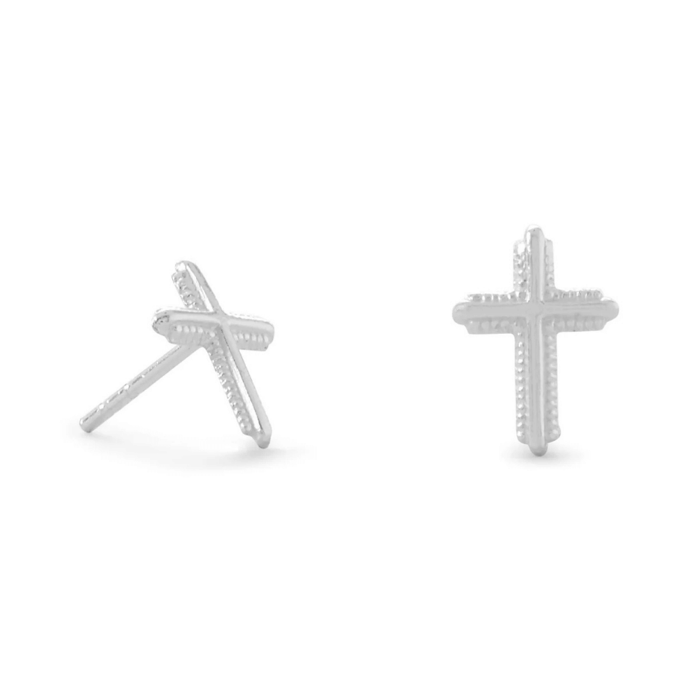 Polished Milgrain Cross Stud Earrings