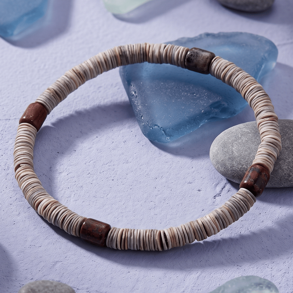 8" Shell Heishi and Jasper Stretch Bracelet
