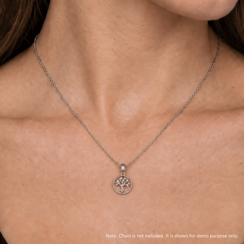 Rhodium Plated CZ Tree of Life Pendant