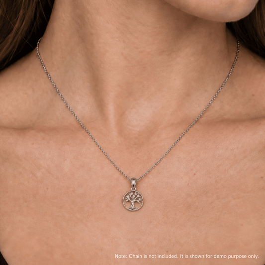 Rhodium Plated CZ Tree of Life Pendant