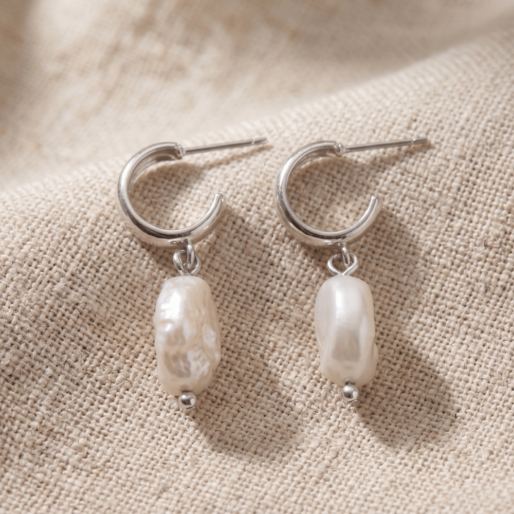 Silver Tone Cultured Freshwater Keshi Pearl Drop Fashion Earrings