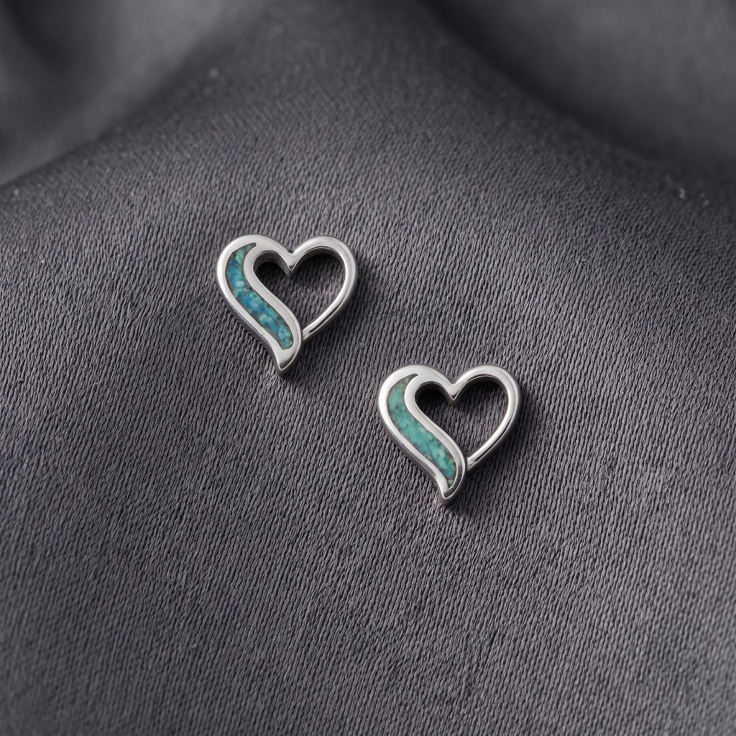 Turquoise Chip Heart Stud Earrings