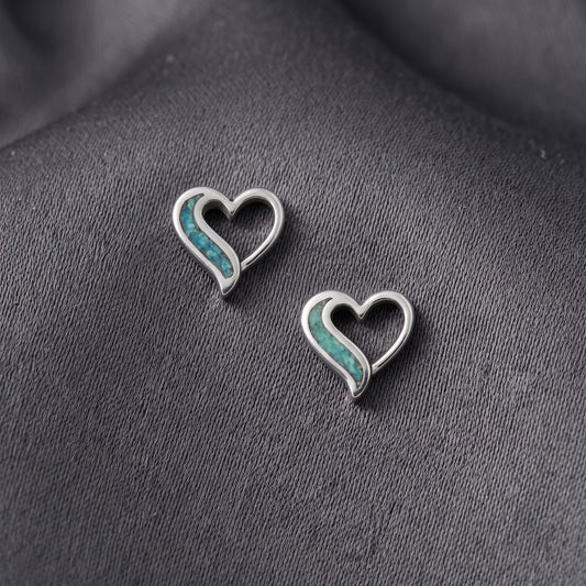 Turquoise Chip Heart Stud Earrings