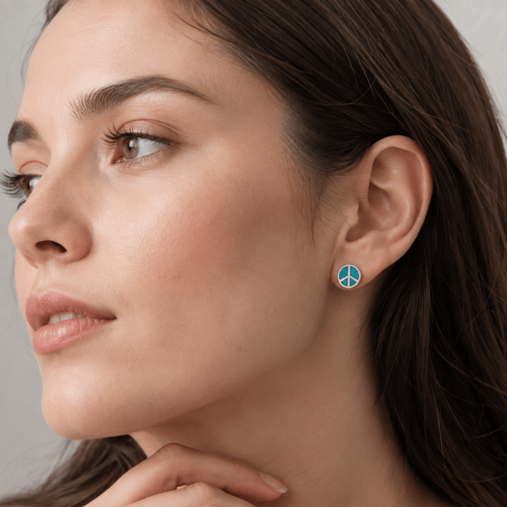 Oxidized Turquoise Chip Peace Sign Stud Earrings