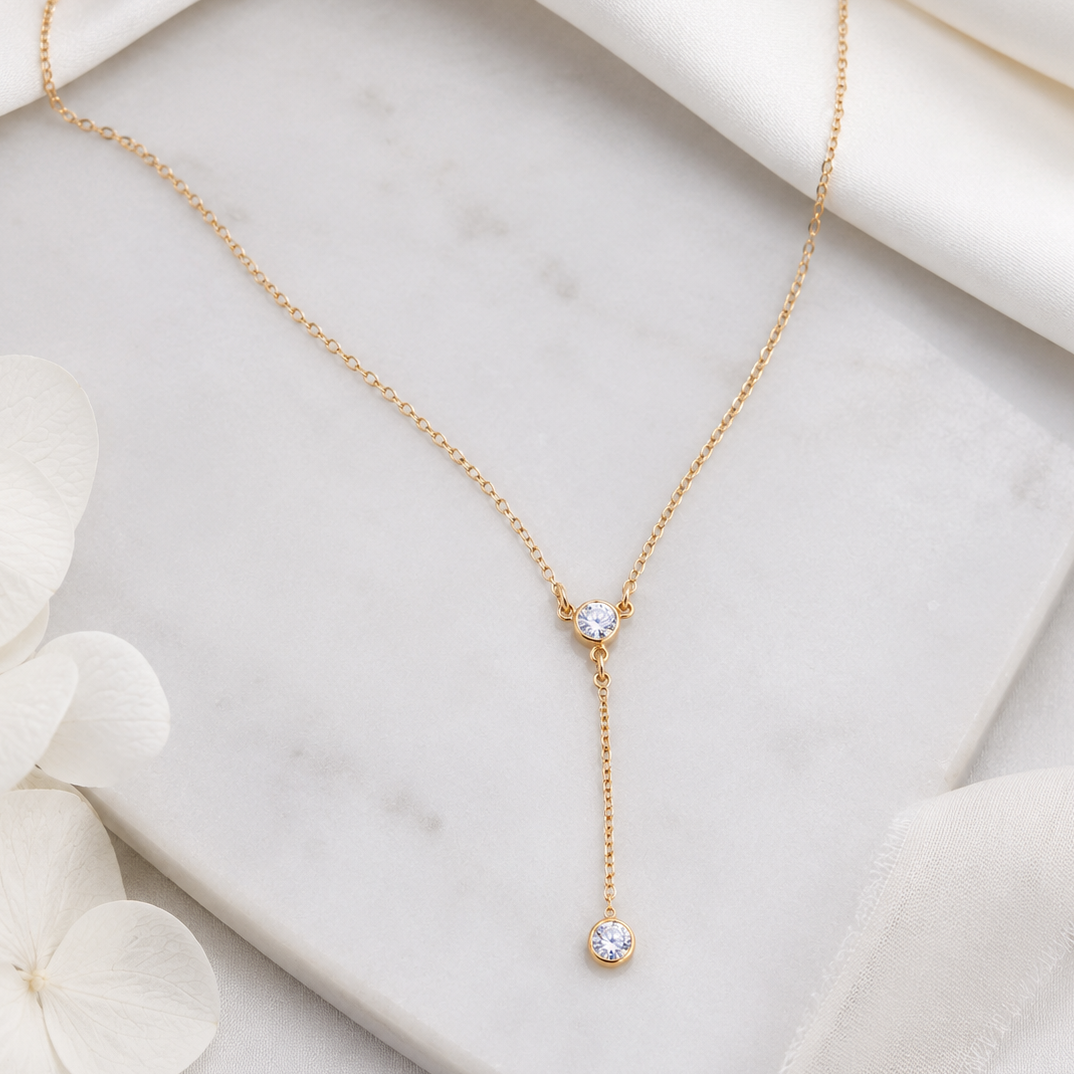 18" + 2" 14/20 Gold Filled 4mm CZ Y Drop Necklace