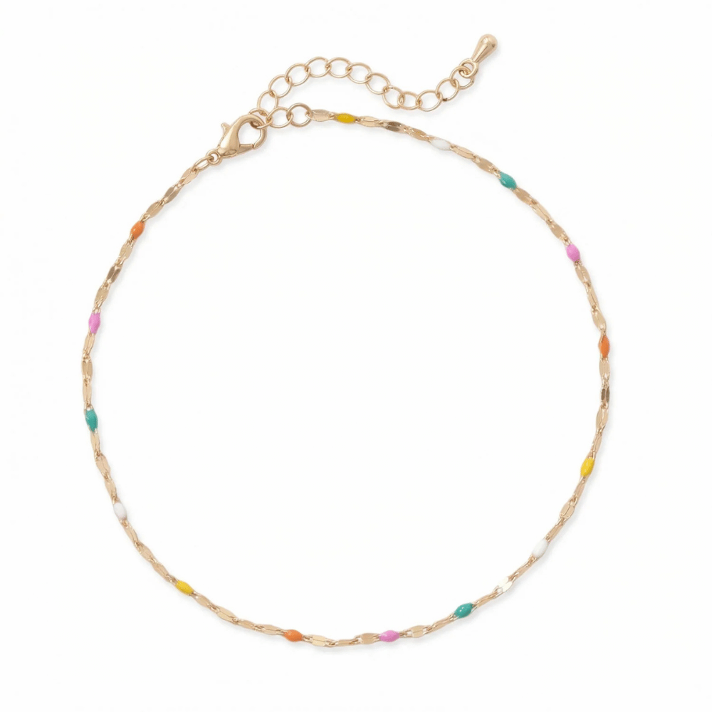 9" + 2" Gold Tone Multicolor Enamel Station Chain Anklet