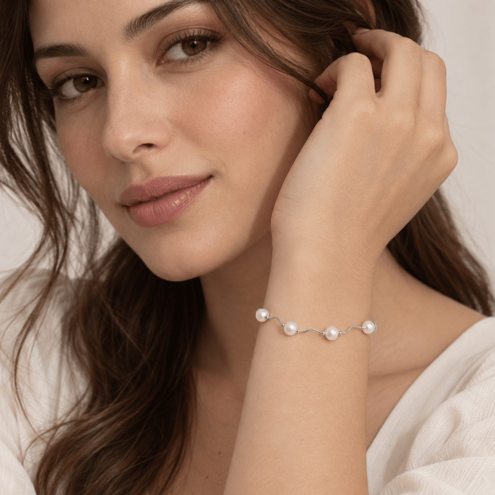 8" Wave Design Bracelet with Cultured Freshwater Pearls