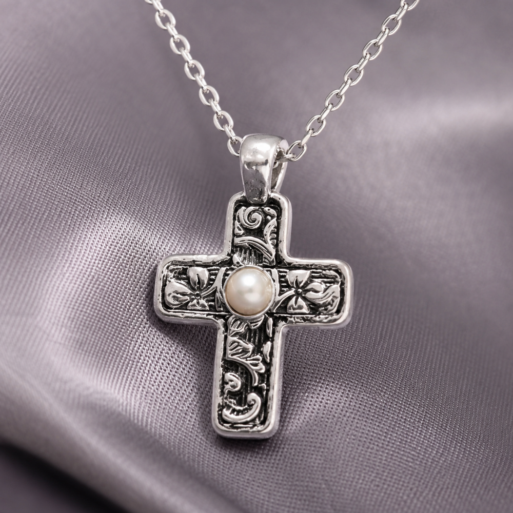 Reversible Cross Charm with Cultured Freshwater Pearl Necklace