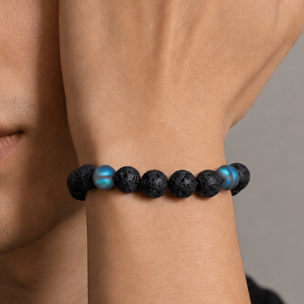 8" Black Lava and Glass Bead Stretch Bracelet