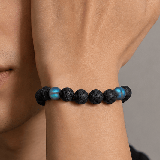 8" Black Lava and Glass Bead Stretch Bracelet
