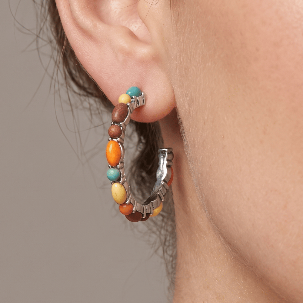 Dyed Stone 3/4 Hoop Fashion Earrings
