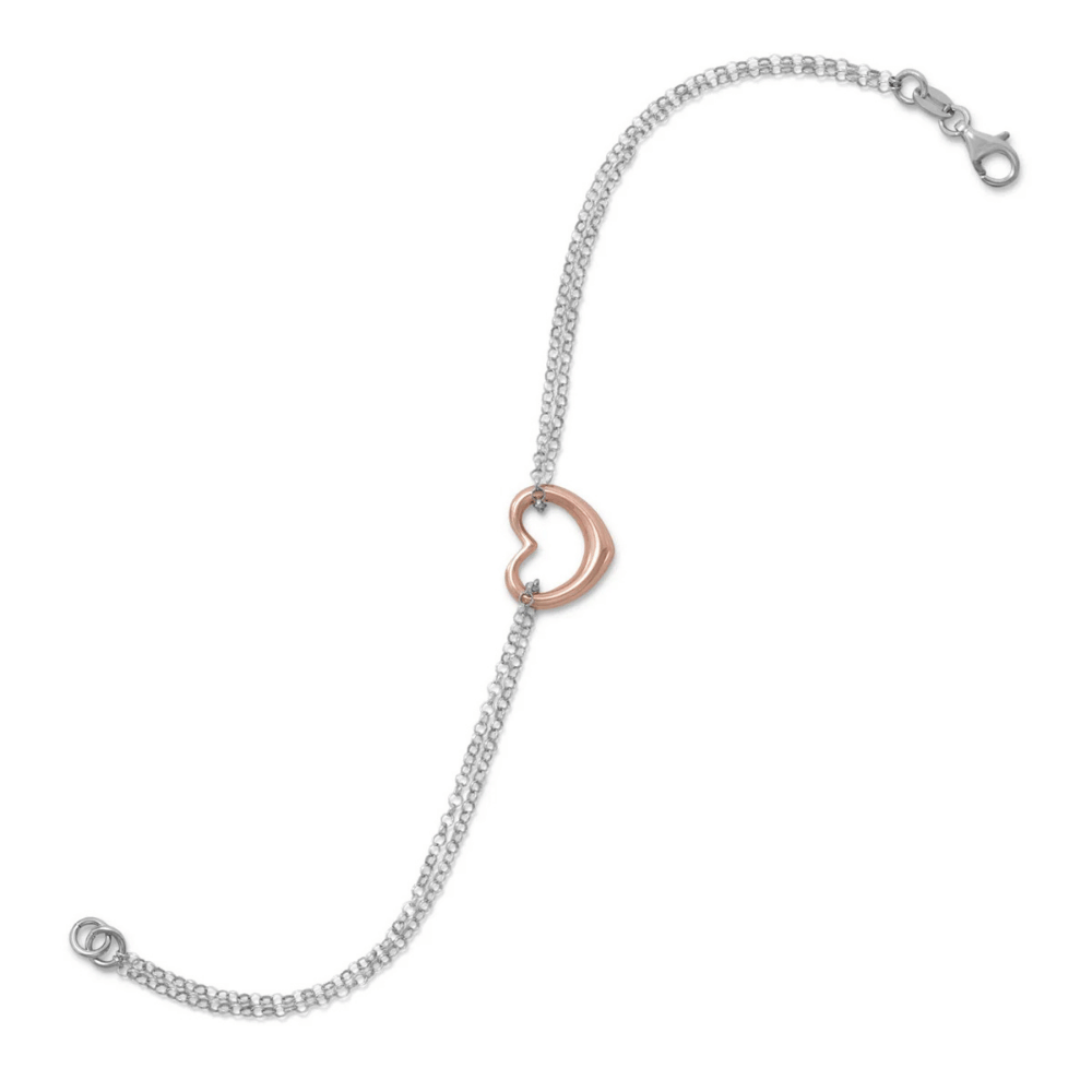 Two Tone Double Strand Open Heart Bracelet - view 5