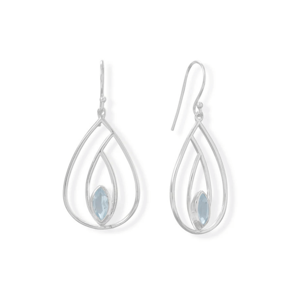 Polished Blue Topaz French Wire Pear Earrings