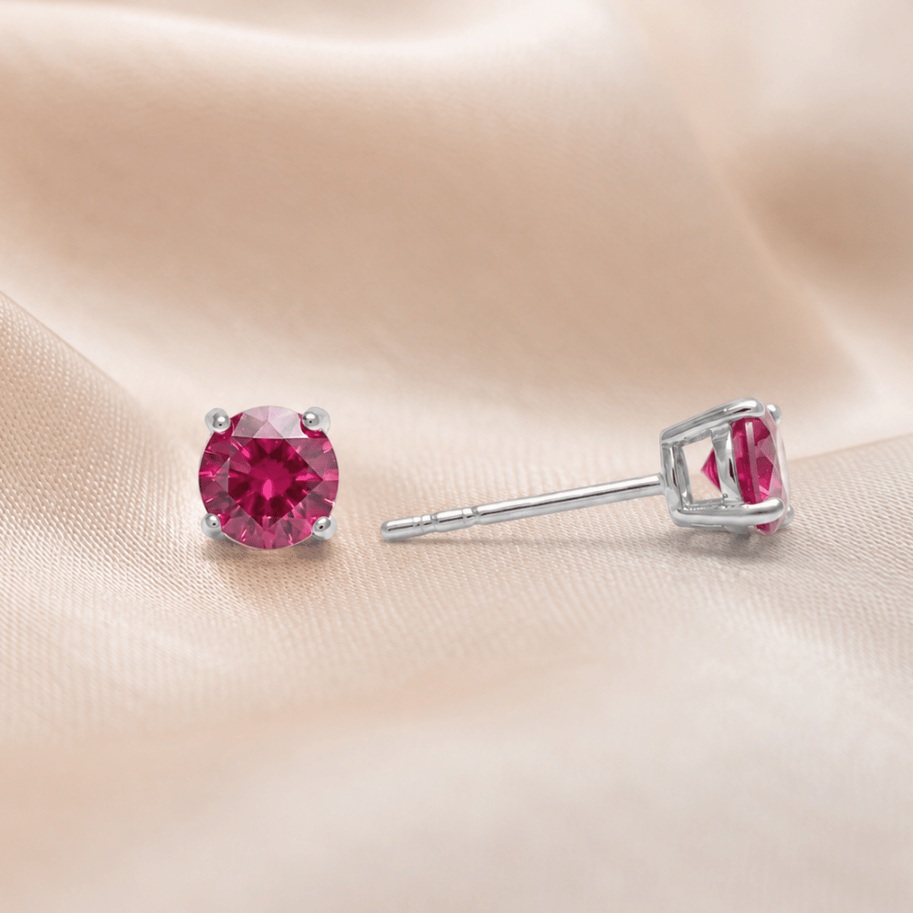 Rhodium Plated Birthstone Stud Earrings