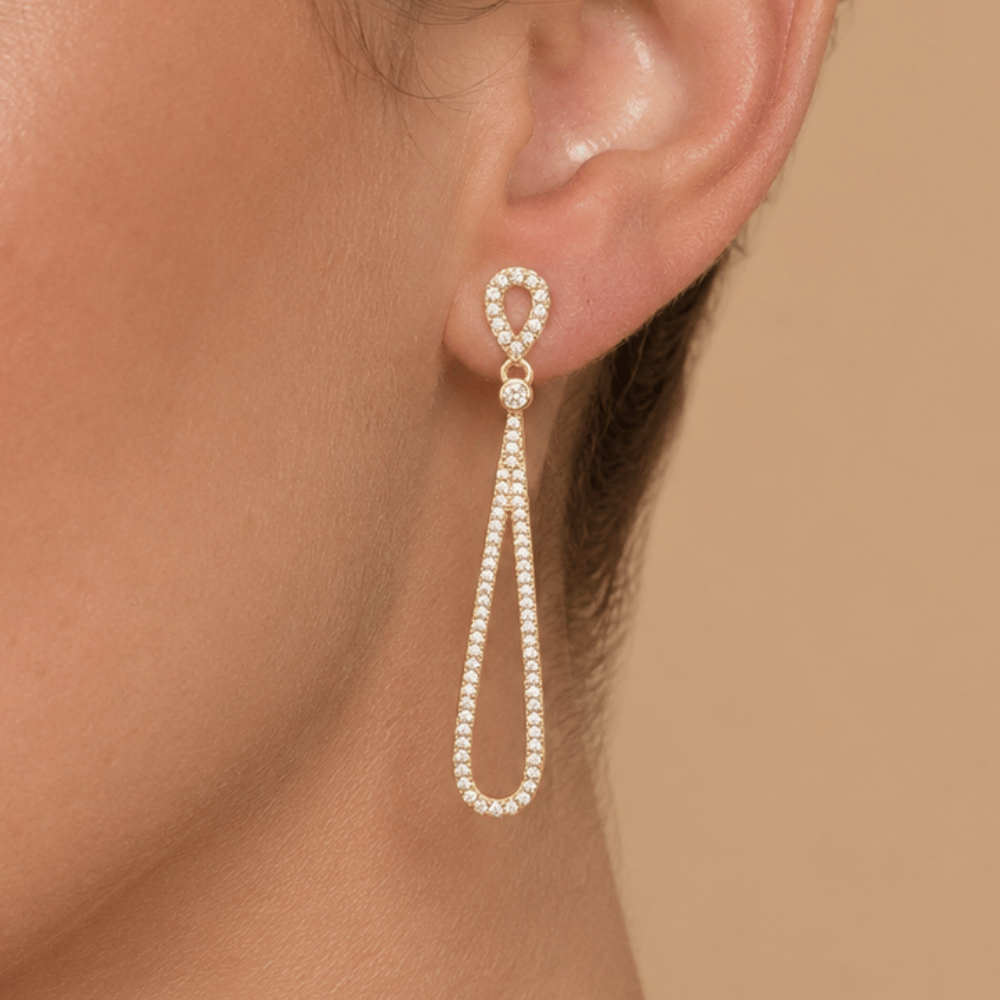 14 Karat Gold Plated CZ Pear Drop Earrings