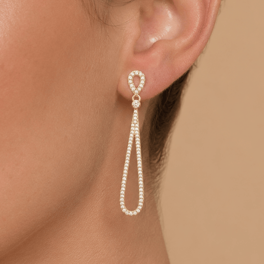 14 Karat Gold Plated CZ Pear Drop Earrings