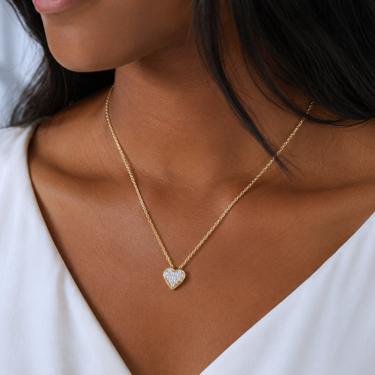 16" + 2" 14 Karat Gold Plated Pave CZ Heart "MOM" Necklace