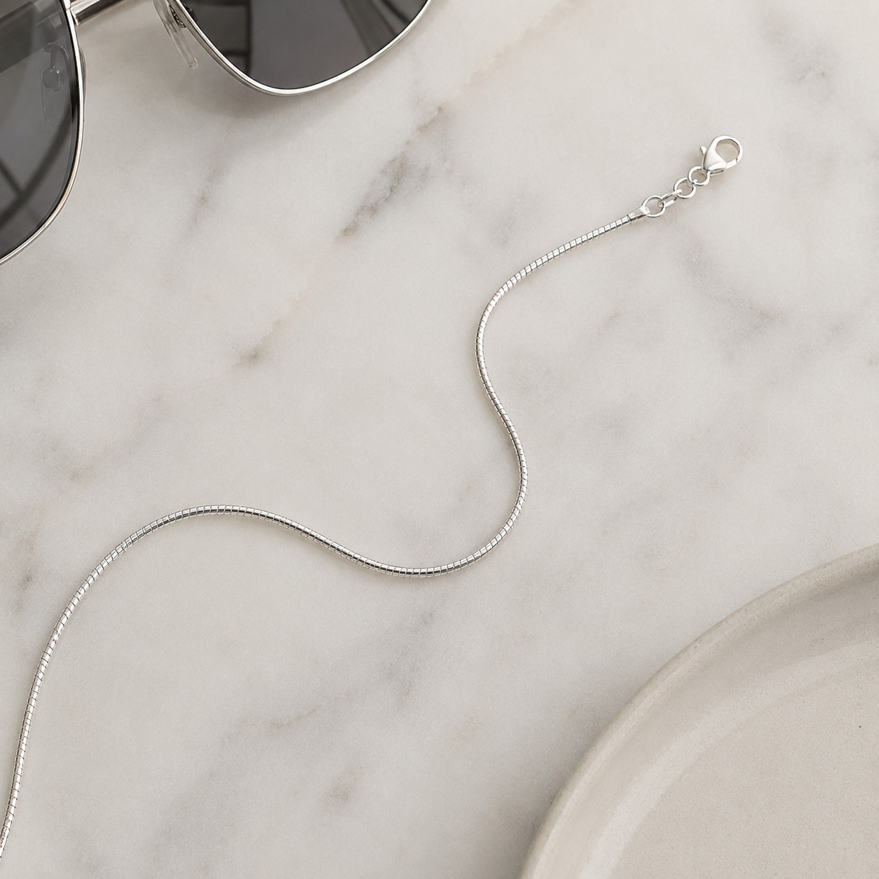 925 Sterling Silver Round Omega Necklace - 1.5mm