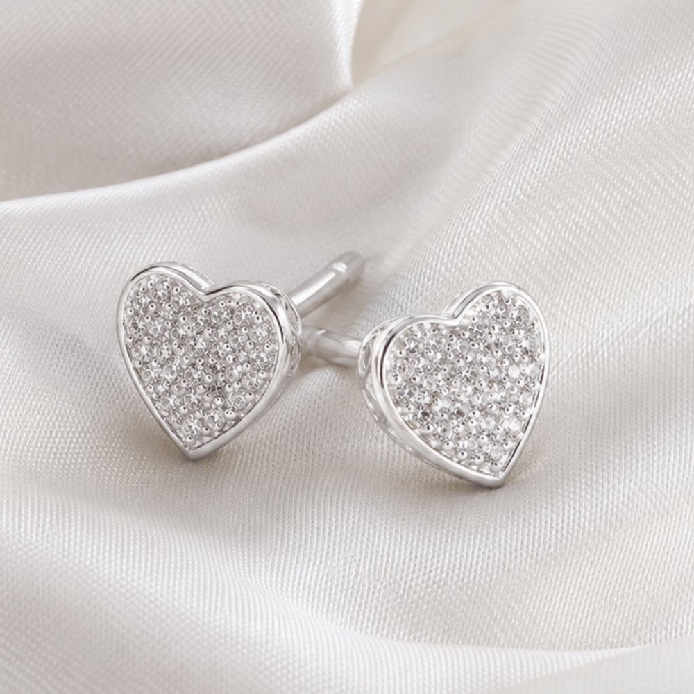 Stylized Pave CZ Heart Stud Earrings
