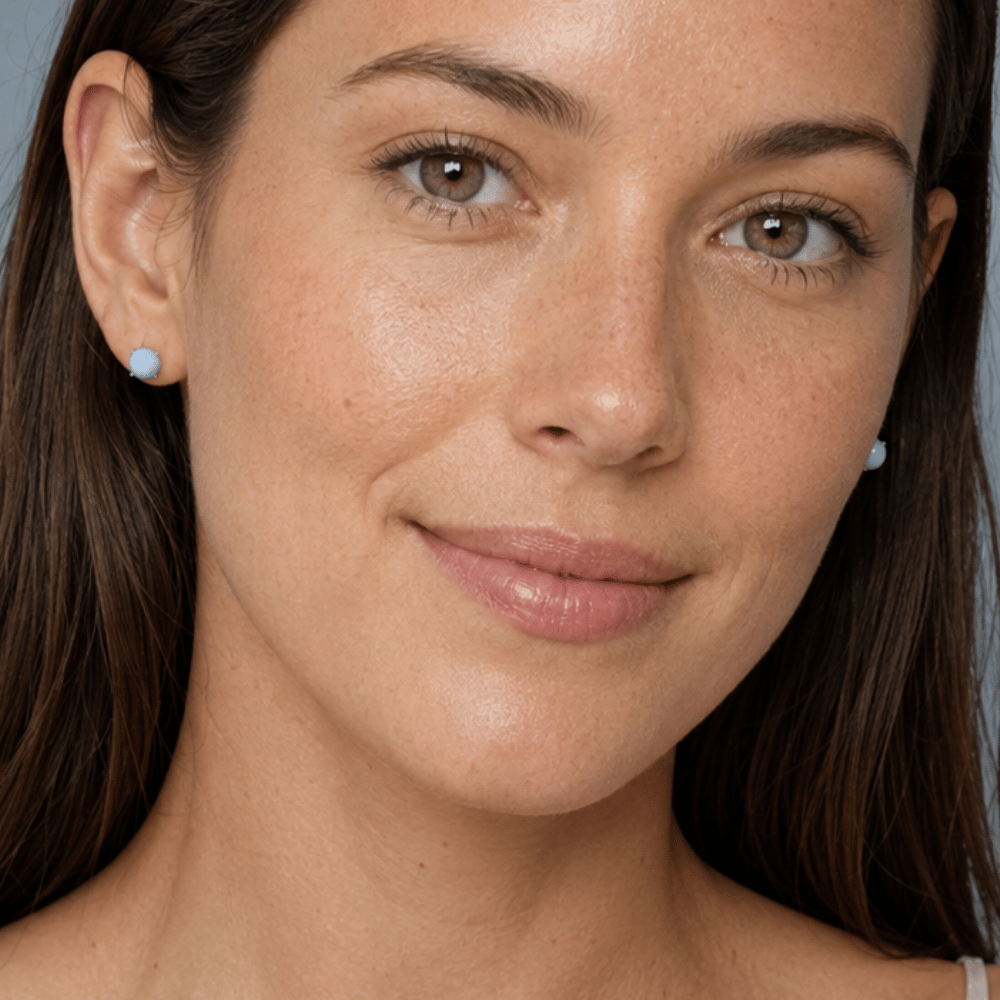 Rhodium Plated Larimar Stud Earrings