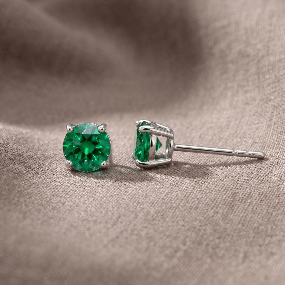 Rhodium Plated Birthstone Stud Earrings