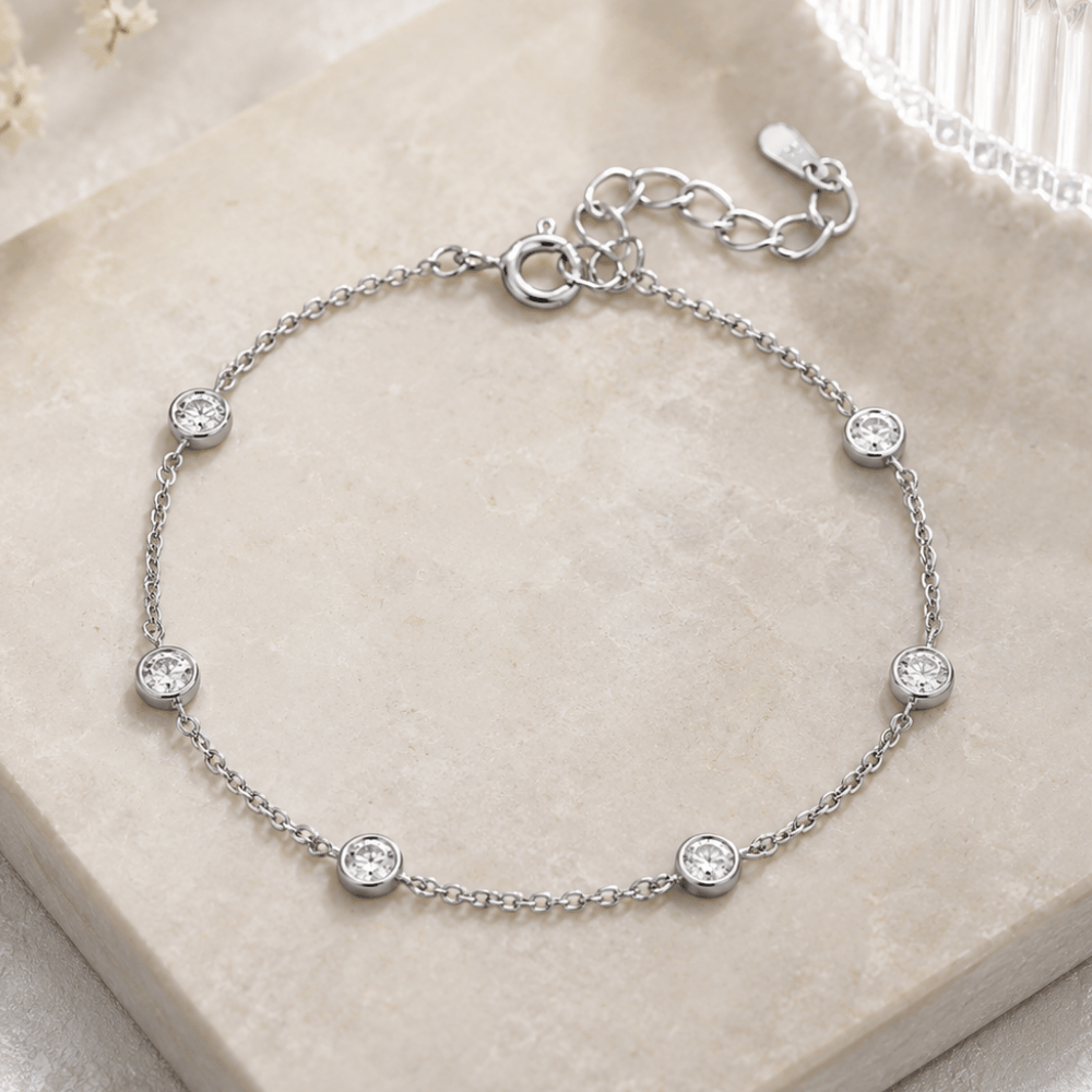 7" + 1" Rhodium Plated Bezel Set CZ Bracelet