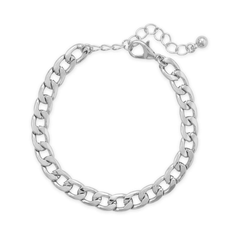 7-inch + 2-inch Silver Tone Curb Chain Fashion Bracelet - view 5