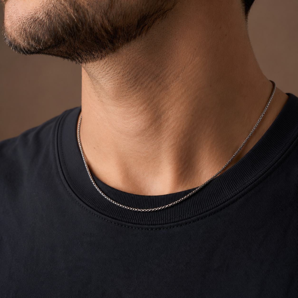 925 Sterling Silver Oxidized Rounded Box Chain Necklace - 1.6mm
