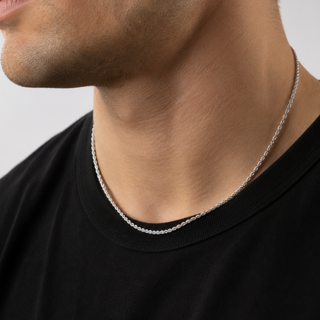 925 Sterling Silver Rhodium Plated Rope Chain Necklace - 1.8mm