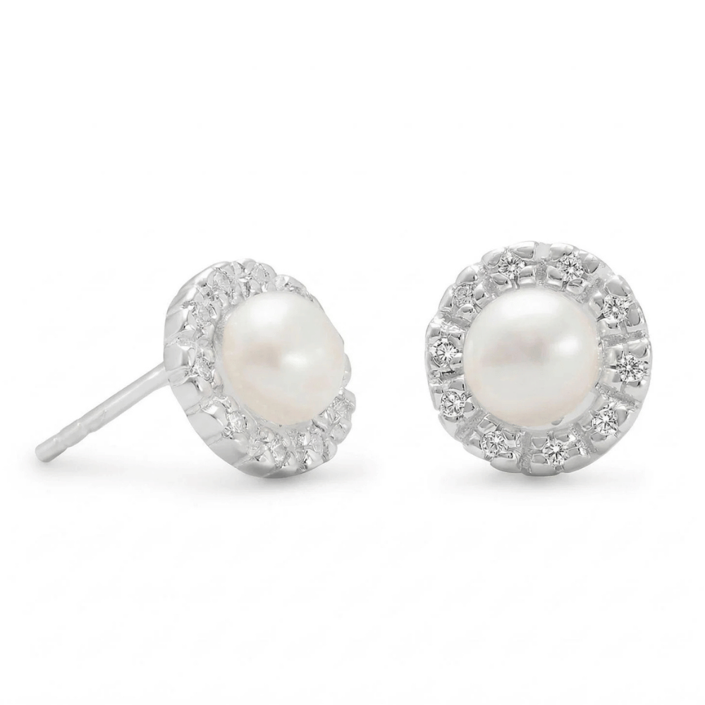Cultured Freshwater Pearl and CZ Earrings