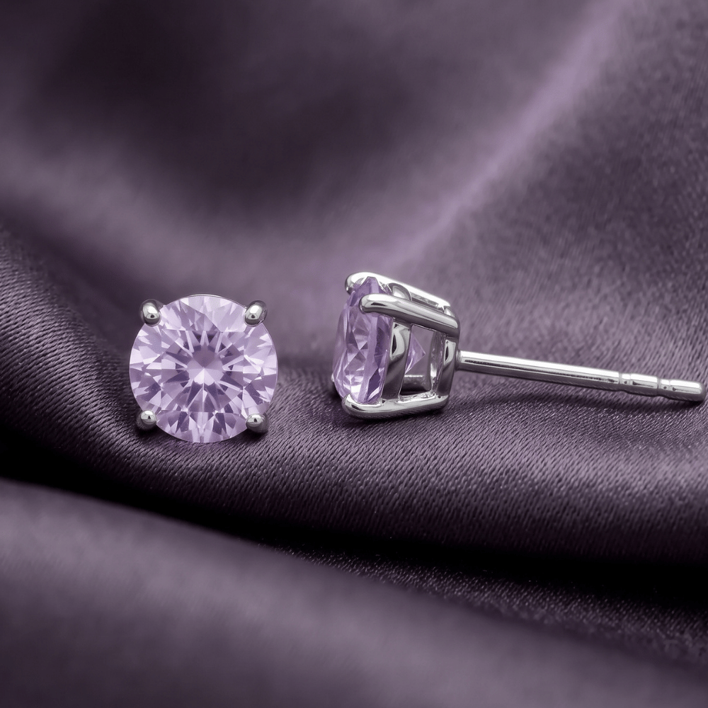 Rhodium Plated Birthstone Stud Earrings