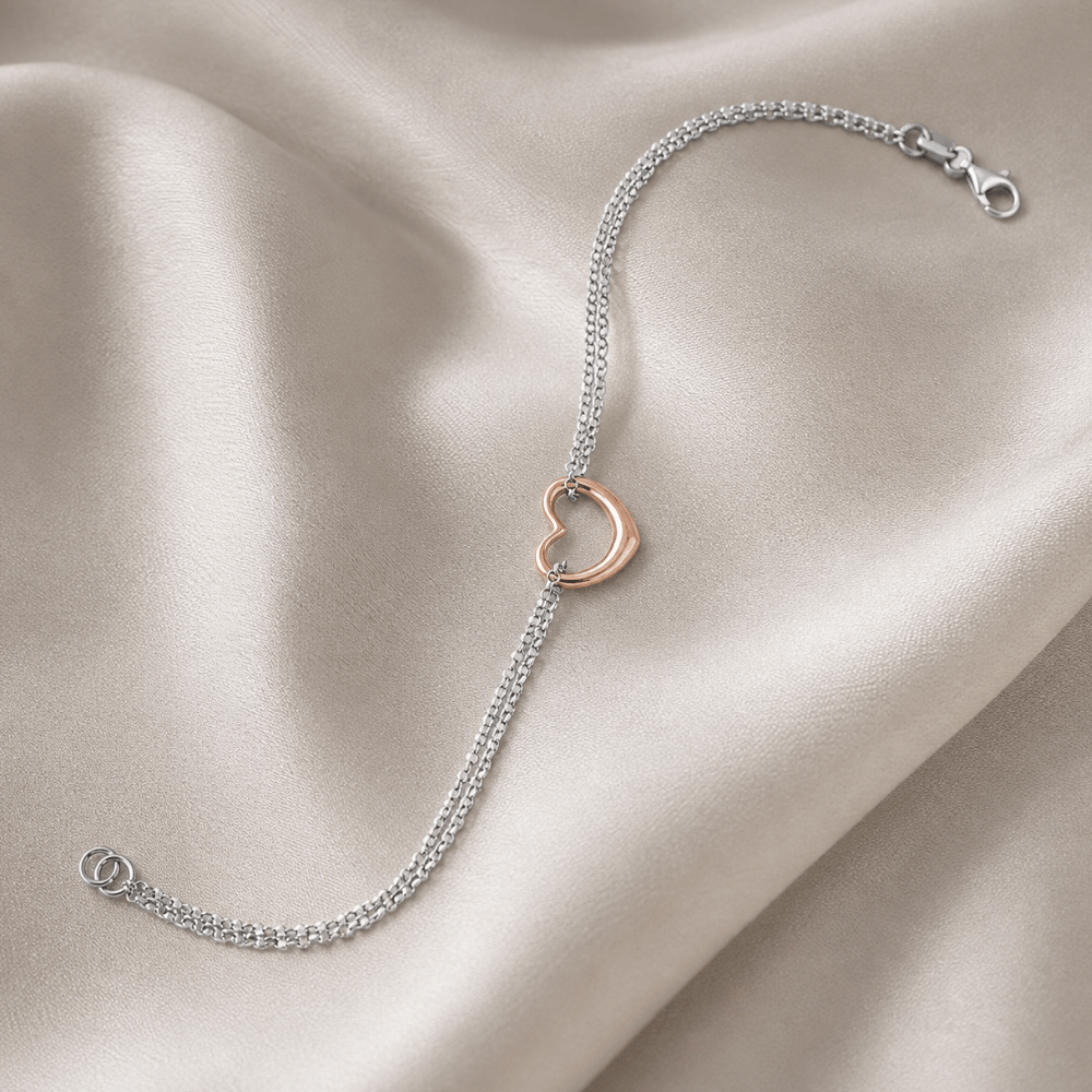 Two Tone Double Strand Open Heart Bracelet - view 3