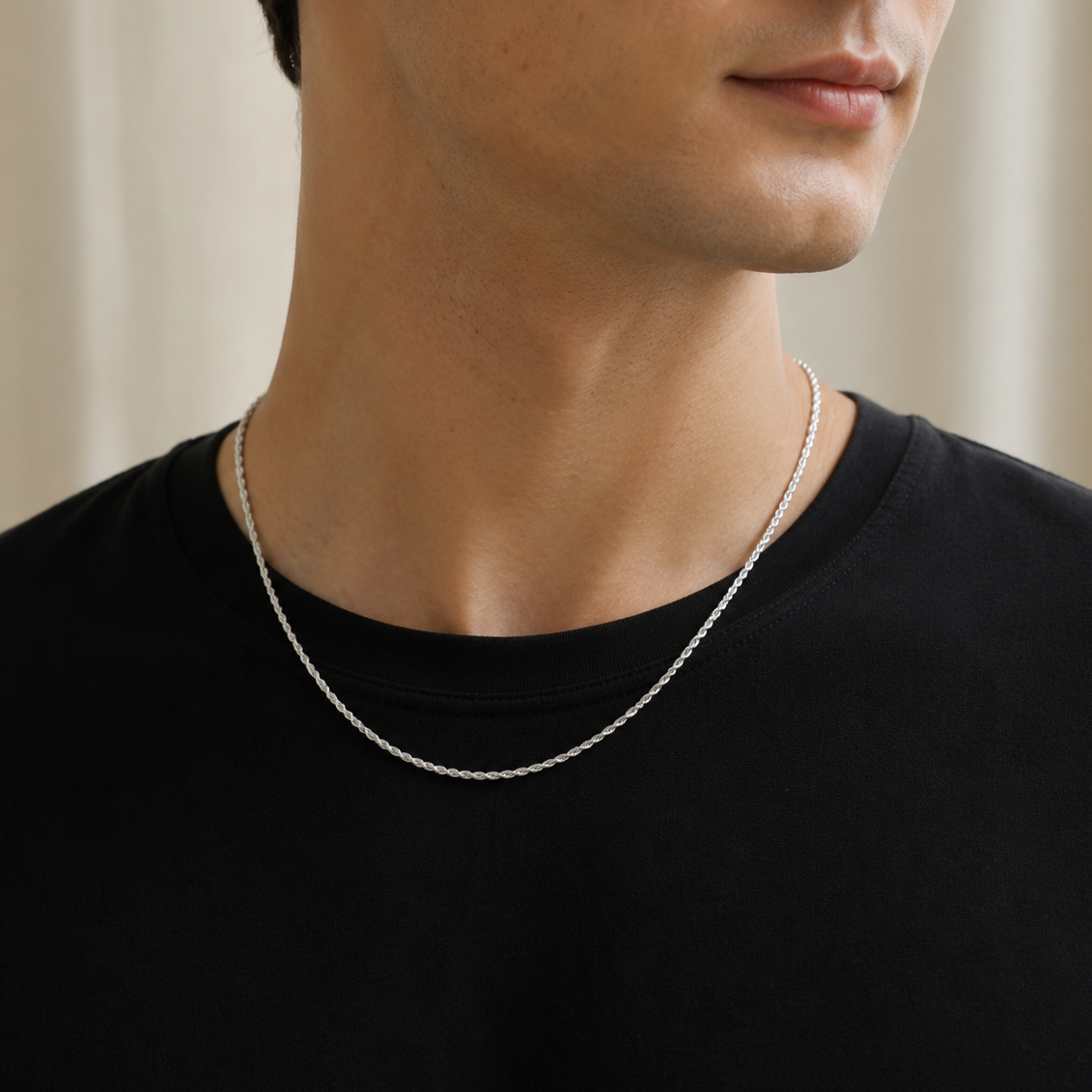 925 Sterling Silver Rhodium Plated Rope Chain Necklace - 1.8mm