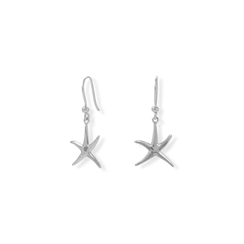 Rhodium Plated Starfish French Wire Earrings