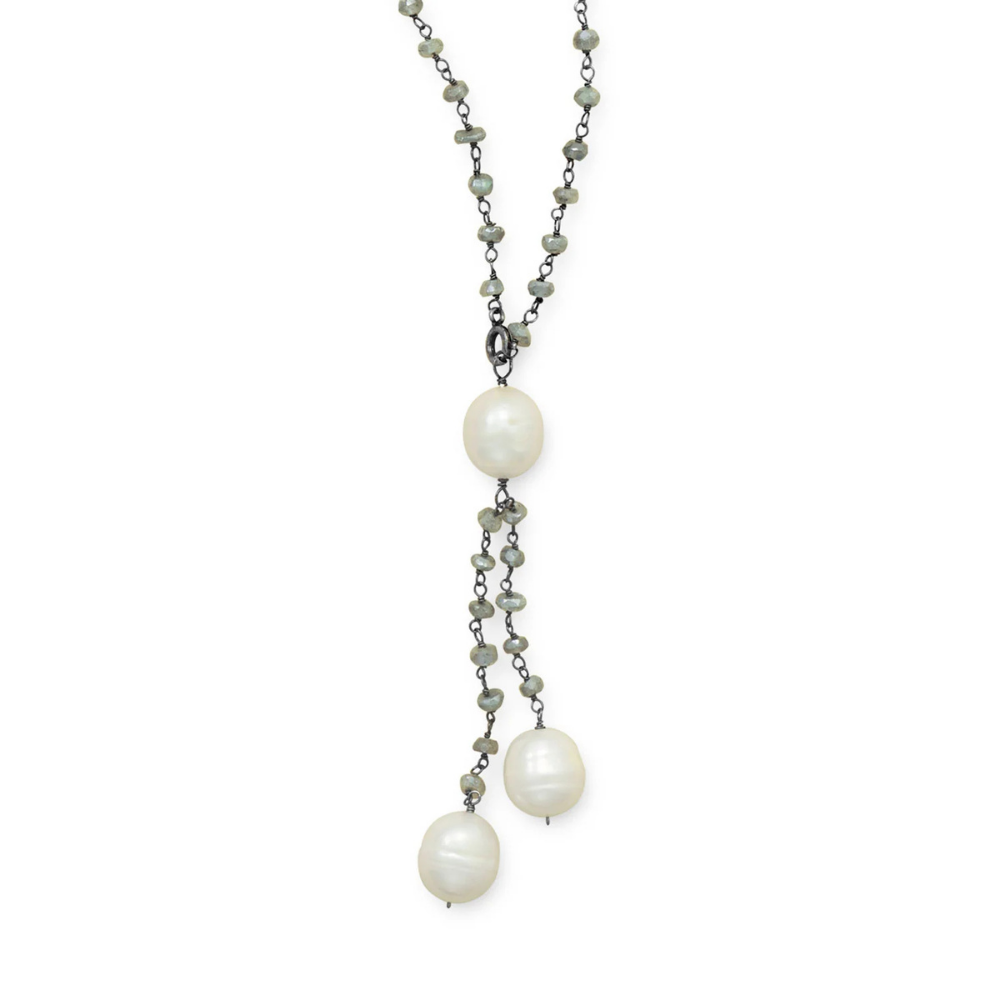 Labradorite Necklace with Cultured Freshwater Pearl Drop