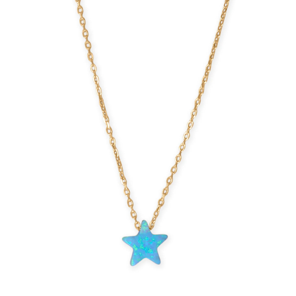 16" + 2" 14 Karat Gold Plated Synthetic Opal Star Necklace