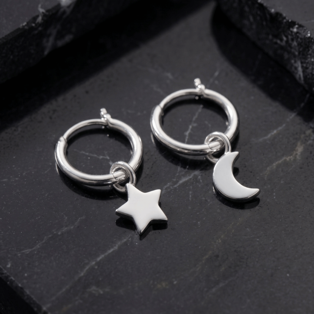 Moon and Star Charm Hoop Earrings