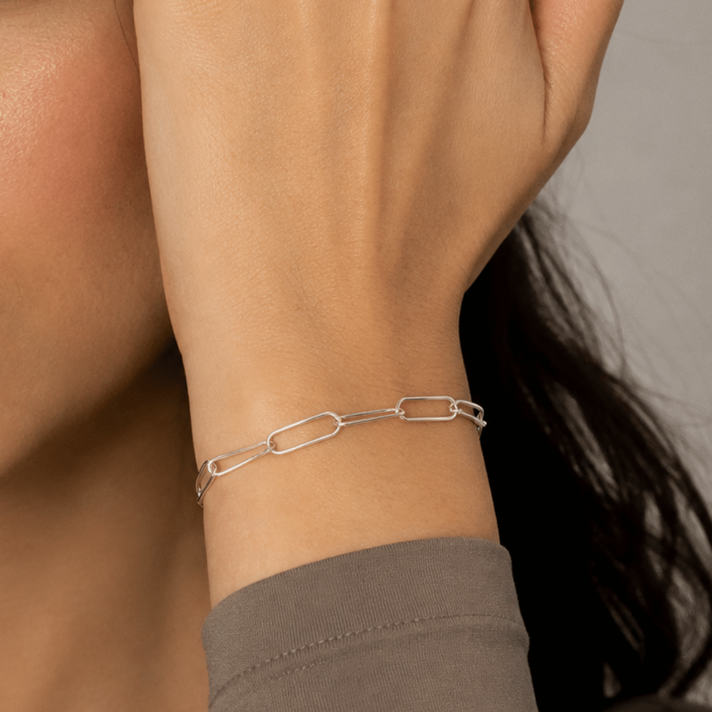 8" Rhodium Plated Paperclip Bracelet